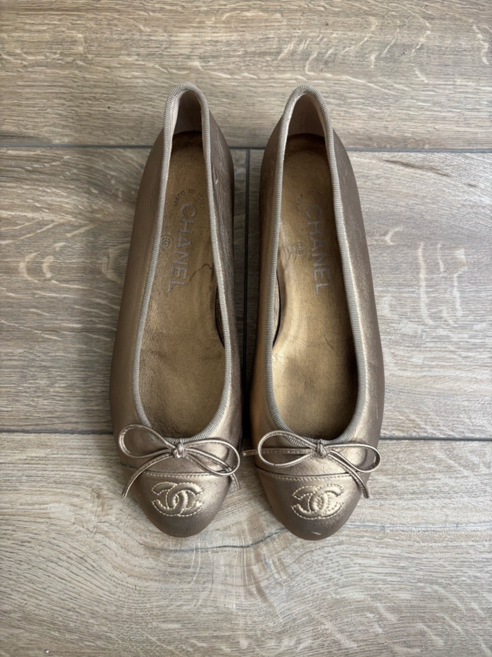 Chanel Metallic Bronze Ballet Flats